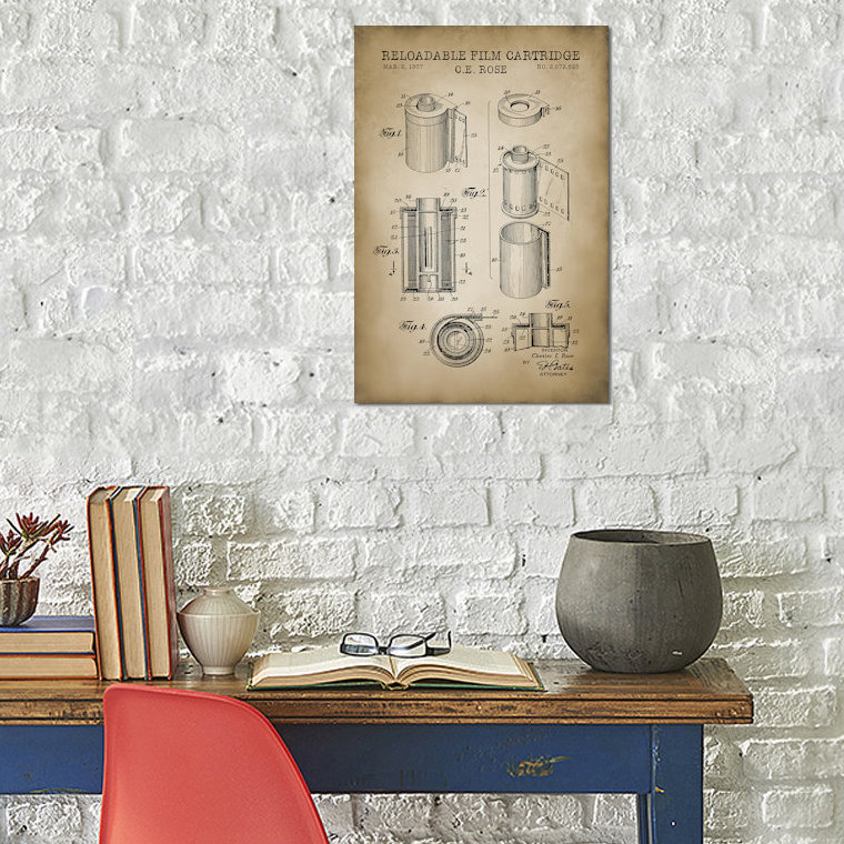 « reloadable cartridge film, beige », impression sur toile, H 18 po x l 12 po x P 1,5 po, Pas de tapis, Toile tendue