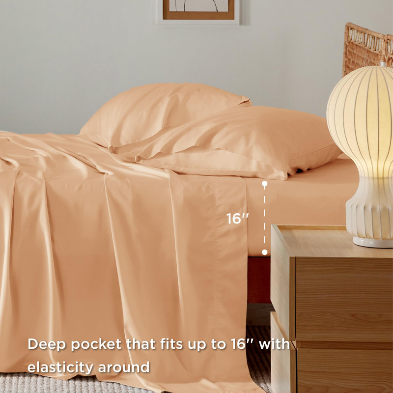 Essential Collection Cooling Rayon Derived from Bamboo Sheet Set, King Sheet Set with 2 Pillowcases, Peach
