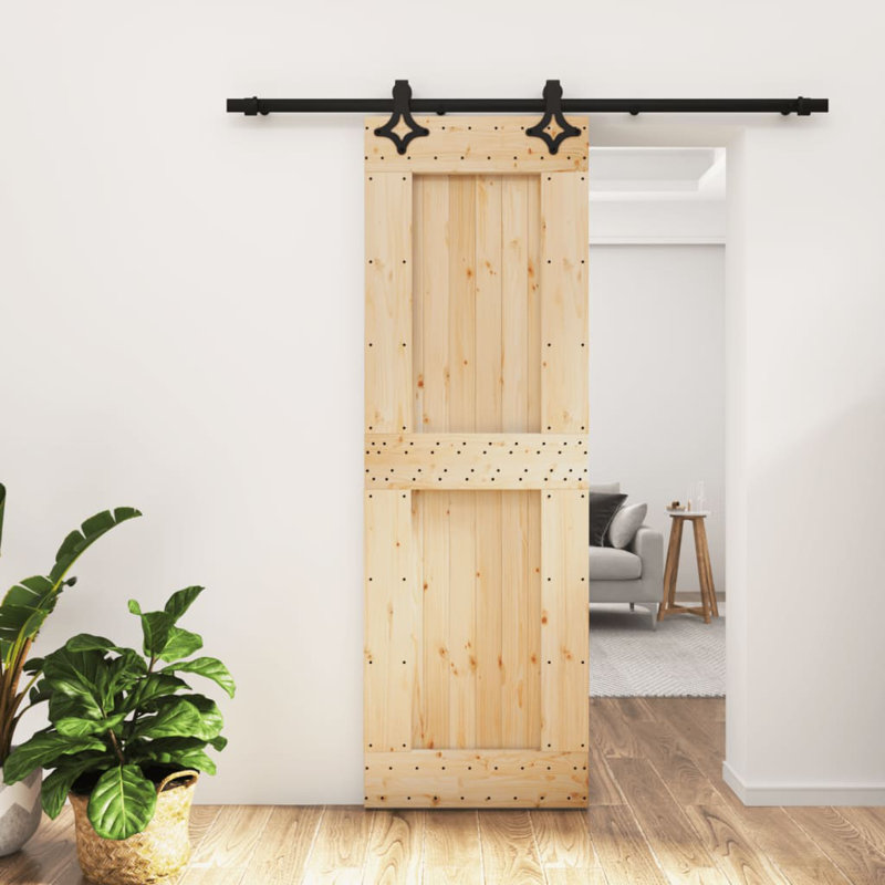 Porte coulissante avec quincaillerie Vidaxl, 27,6 po x 82,7 po, Noir/naturel