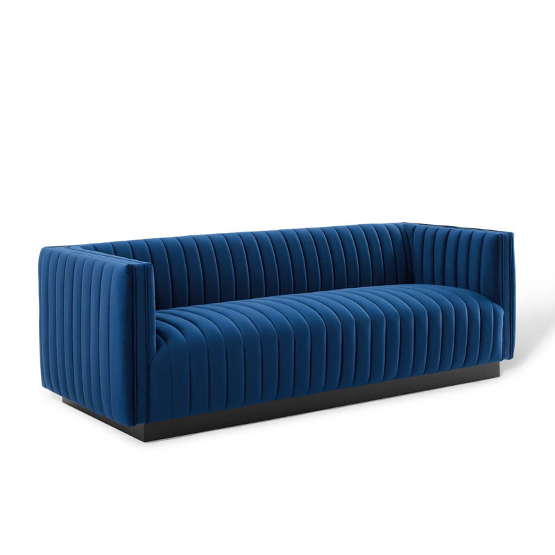 Modway Conjure Channel Tufted Velvet Sofa, Navy Velvet