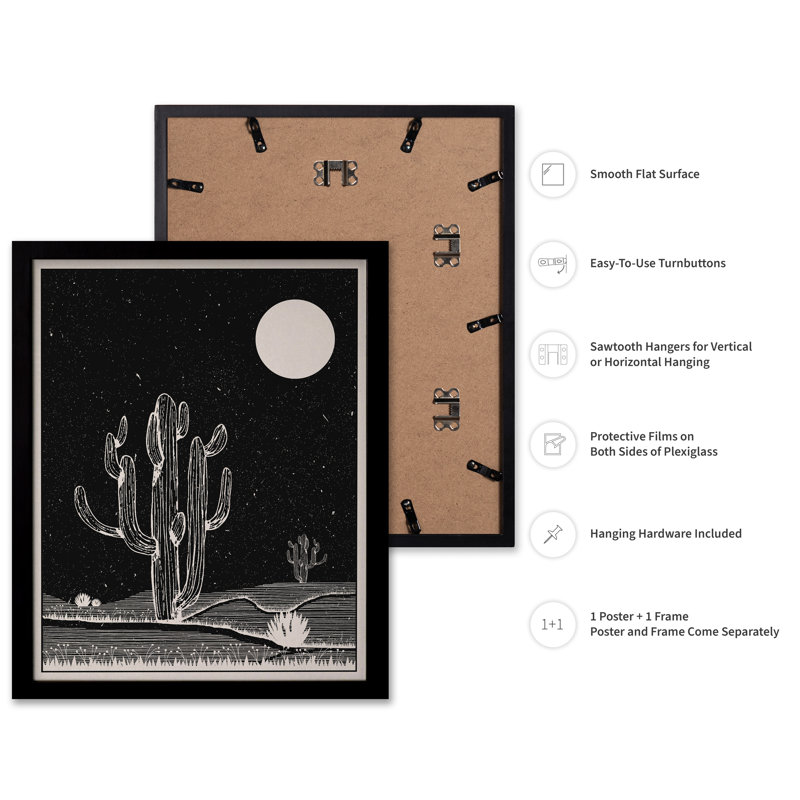 Cactus et lune, Black Framed, Poster, 18"H x 24"W