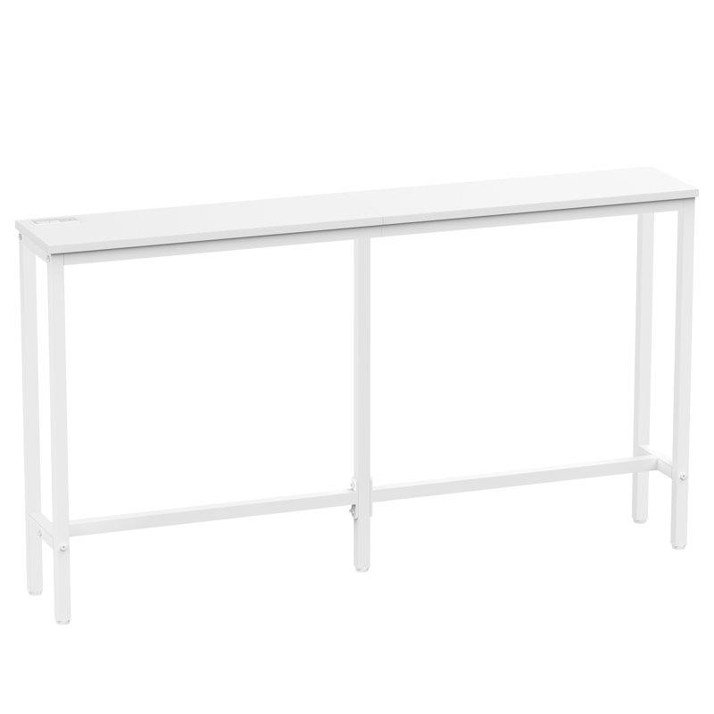 Console Table with Outlet, 63 Inch Sofa Table with Charging Station, 31.5" H x 63" W x 8" D, White