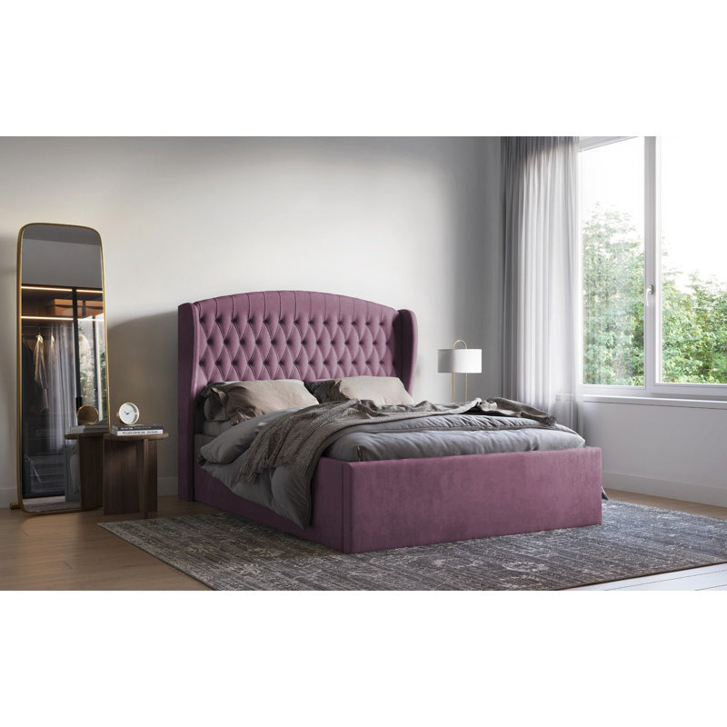 Medau Velvet Upholstered Bed Frame - Padded Headboard, Chrome Feet, Lilac, Super King (6')