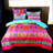 Colourful Boho Chic Queen Comforter Set - 3 Piece Reversible Bedding Retro Print. Soft Microfiber, All Season Bed Set for Bohemian Style Bedroom.