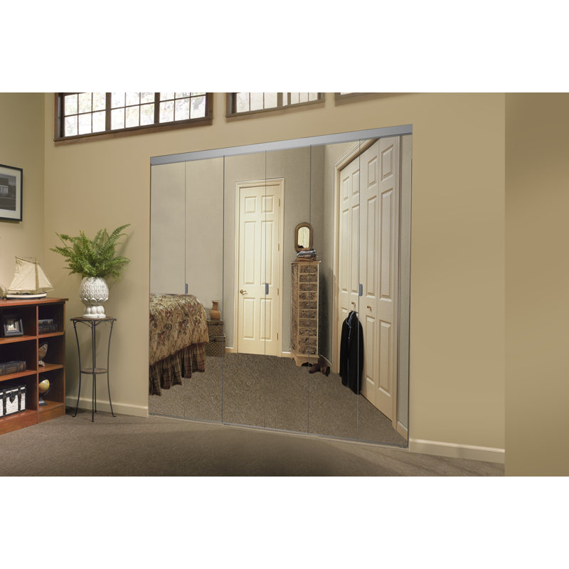 96'' Solid + Manufactured Wood Mirrored with Installation Hardware Kit without Installation Hardware Kit Bi-Fold Door, Chrome