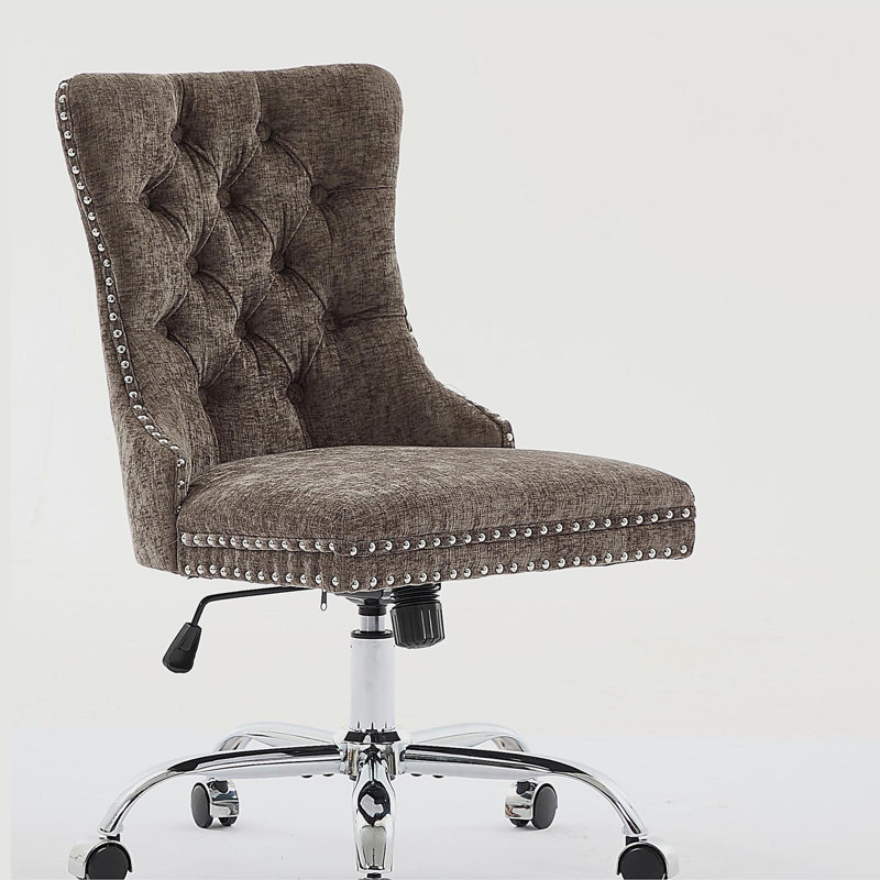 Modern Chenille Upholstered Tufted Button Home Office Chair, Adjustable Desk Chair Swivel Office Chair, Gray