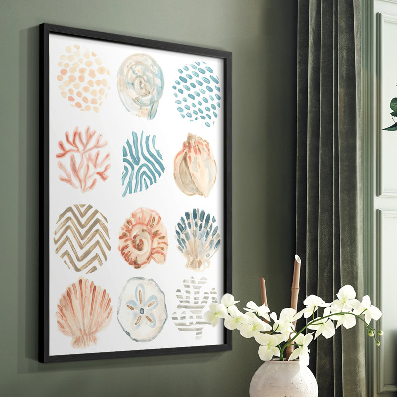 Reproduction encadrée de motifs océaniques II - bois massif, Cadre simple noir, H 10 po x l 8 po