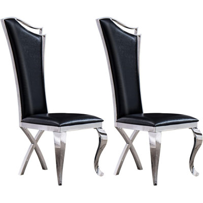 Luxury Dining Chairs Set of 2 - Kitchen Dining Room Chairs with Stainless Steel Legs, Faux Leather Armless Dining Chairs with High Back, Modern Dinning Chairs Accent Chairs
