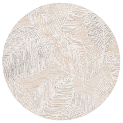 Tapis floral en laine / coton touffeté à la main Jardin 375 en taupe / ivoire