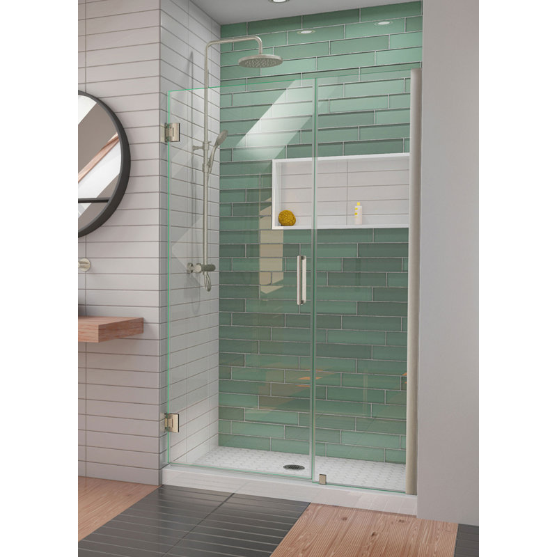 DreamLine Unidoor-LS 46-47 inch W x 72 inch H Frameless Hinged Shower Door with L-Bar in Brushed Nickel, Brushed Nickel, 47"
