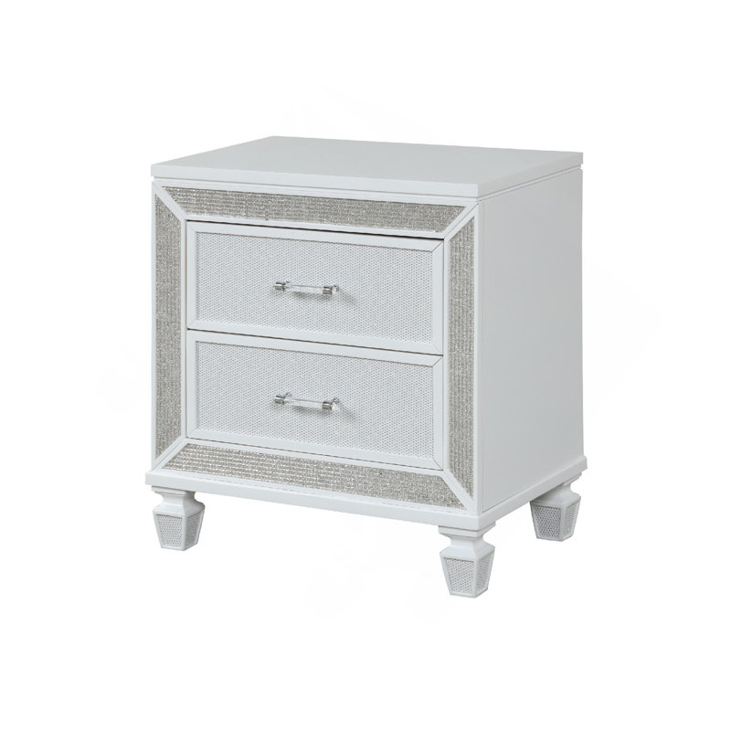 Table de chevet à 2 tiroirs en cristal de style moderne en bois fini blanc