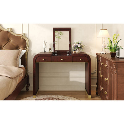 Meuble-lavabo en bois espresso avec miroir rabattable et grand rangement pour la chambre à coucher