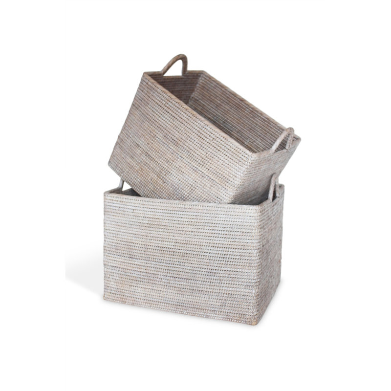 Handmade Rattan Decorative Basket Set, White Wash