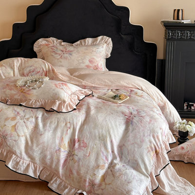 Ensemble de housse de couette floral en coton froissé à double couche