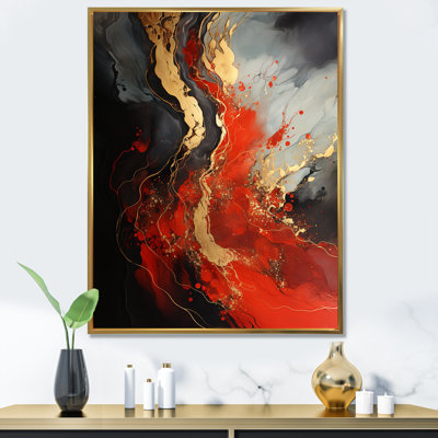 Red And Gold Marble Volcano V - Abstract Wall Art