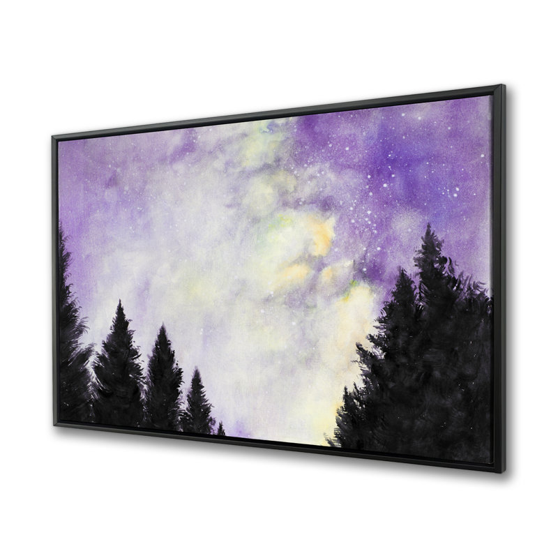 Purple Starry Sky - Trees Illustrative Framed Canvas Decor