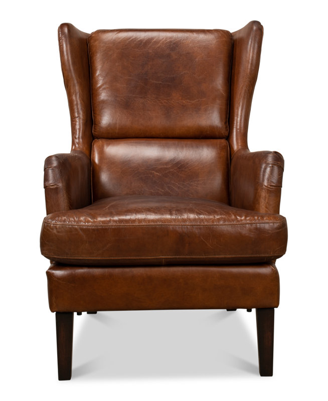 Elite Wingback Chair, Dark Brown Genuine Leather