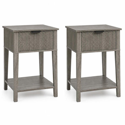 Ensemble de deux tables de chevet à un tiroir en bois gris texturé côtelé de 23 pouces