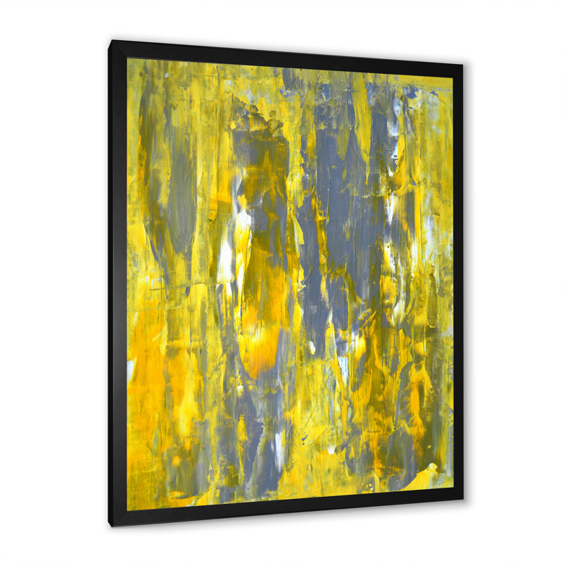 Jaune et gris fusionnant abstrait VII - Décoration murale moderne et contemporaine en toile, Cadre photo noir