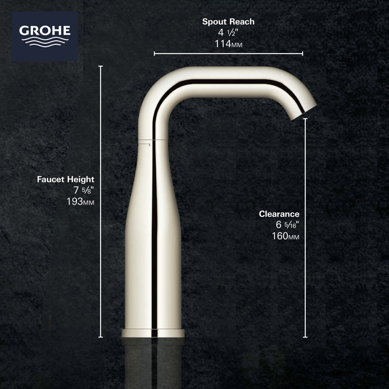 Robinet de salle de bain monotrou avec poignée simple GROHE Essence, Nickel brossé