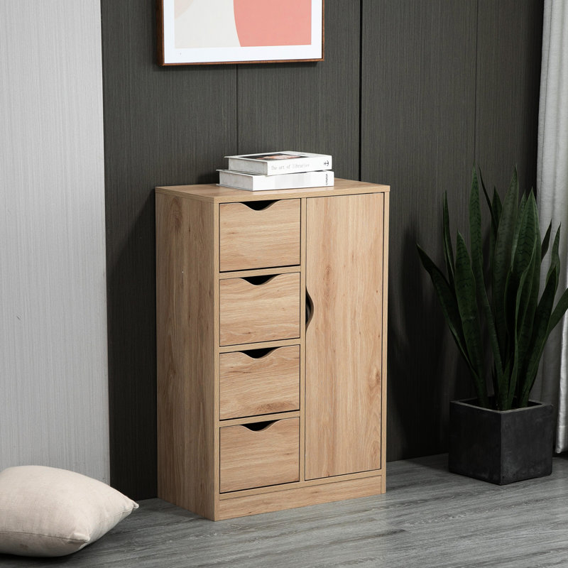 Oak Bathroom Cabinet With 4 Drawers And Door, - Functional Storage 'S Floor In Door For Organization