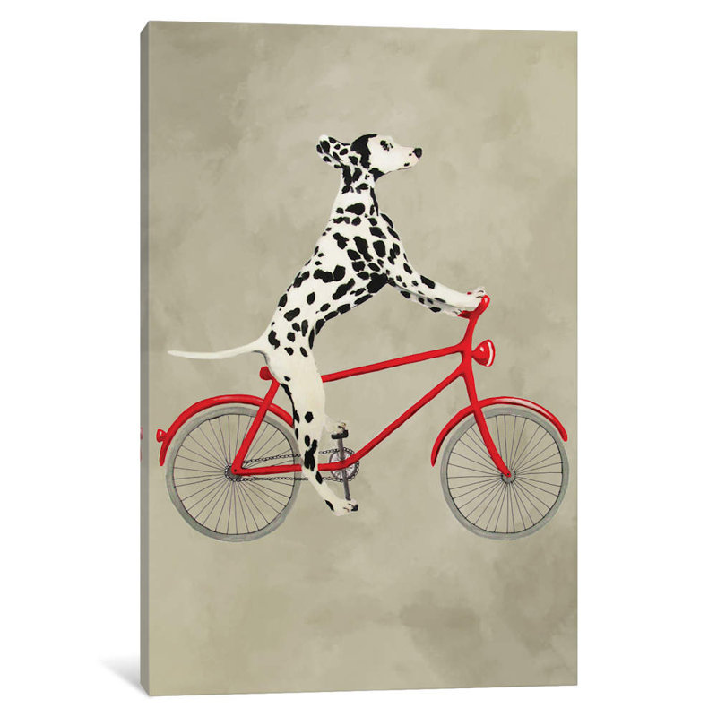 Dalmatian On Bicycle by Coco De Paris - Painting on Canvas, 66.04 cm H x 45.72 cm W x 3.175 cm D, No Frame