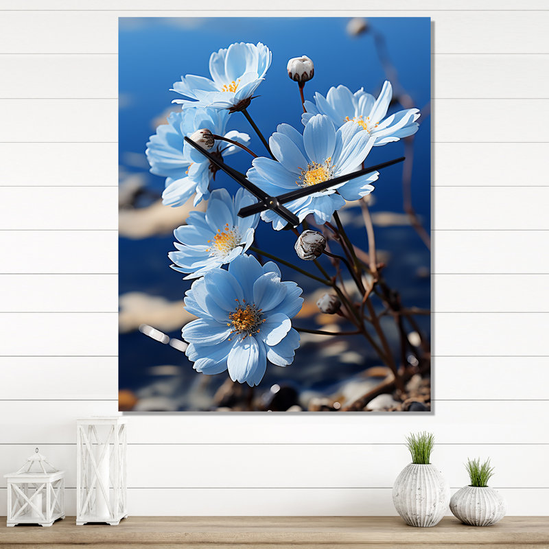 Fleurs, marguerite céleste - horloge murale moderne florale, H 28 po x l 12 po x P 1 po