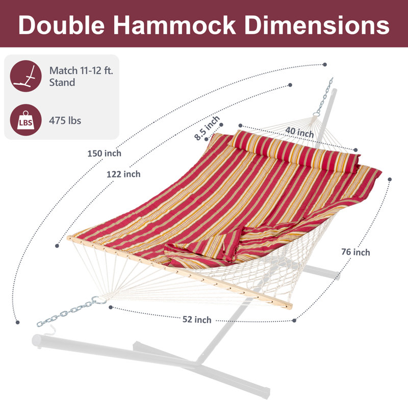 Hamac double à barre d'écartement Volkrad, Red/Orange Striped