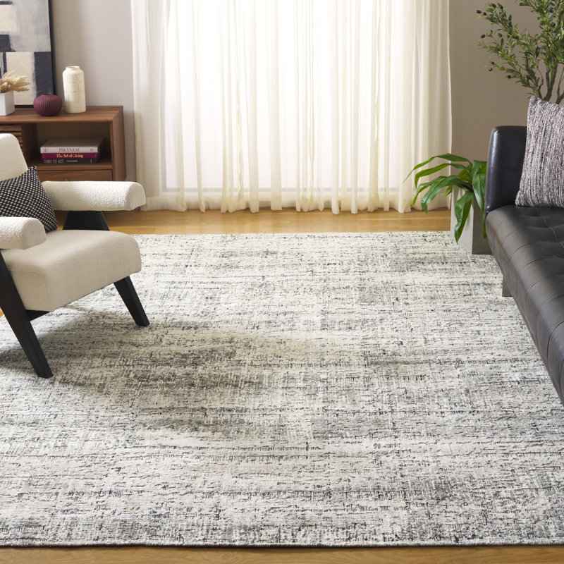 Tapis noir / gris tissé à la main en viscose / coton / laine Bedford, Rectangle 9 pi x 12 pi