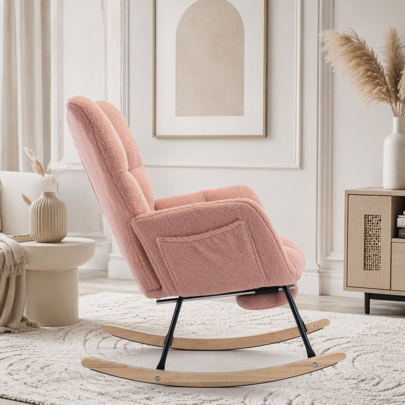 Teddy Fabric Leisure Rocking Chair, Rose - repose-pieds