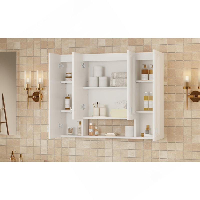 Armoire de salle de bain moderne avec 5 tablettes réglables, armoire à pharmacie murale pour la salle de bain, charnières à fermeture douce, étagère ouverte