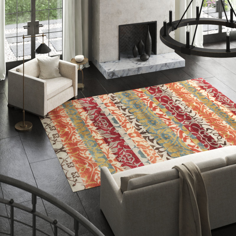 Hand Woven Wool Striped Area Rug, Rectangle 5'11' x 9'2''