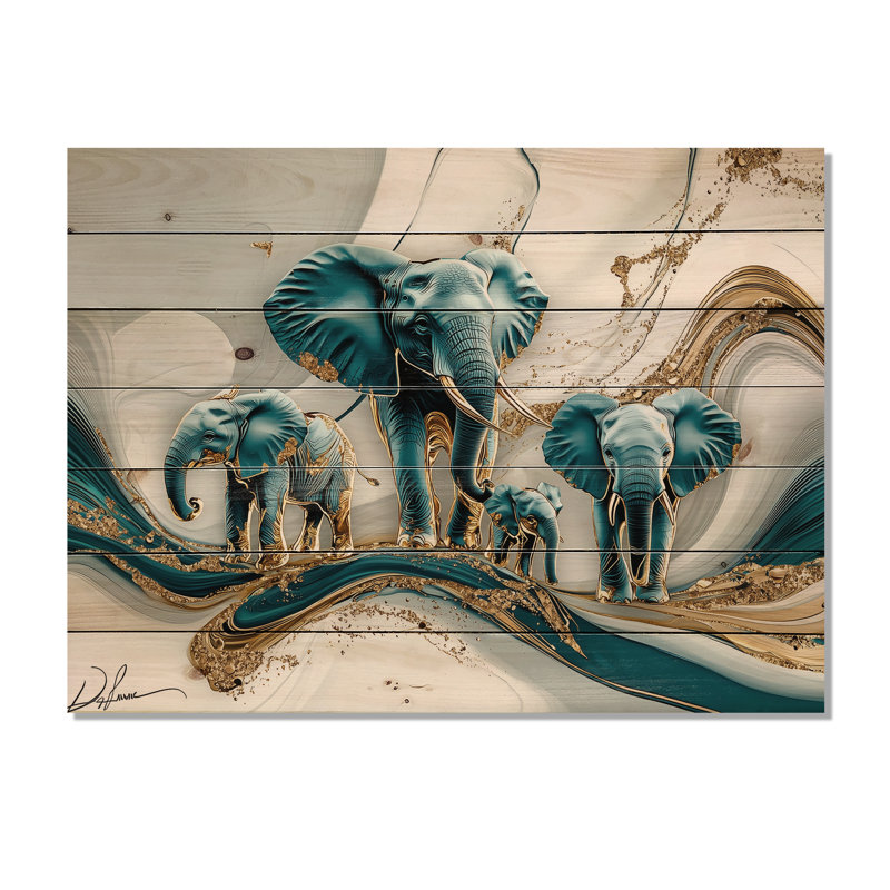 Glam Elephant Marble Giant II - Décoration murale moderne en bois sur bois de pin naturel, H 30 po x l 40 po