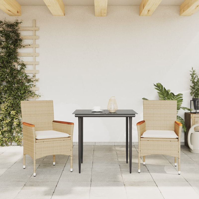 Chaises de patio avec coussins, 2 pièces, rotin de polyester