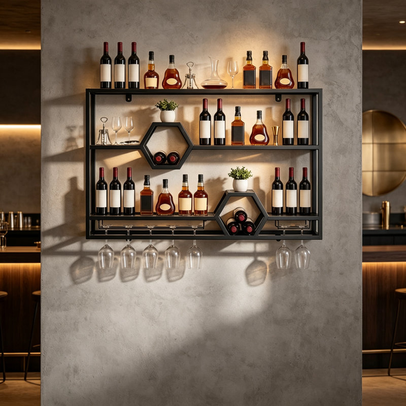 Wine Bottle & Glass Rack Black