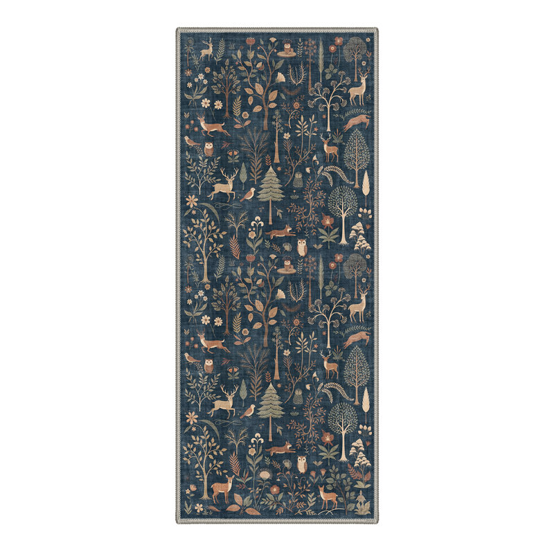 Arcadia Rustic Machine Washable Blue / Brown Indoor Area Rug with Non-Slip Backing, Runner 2'6" x 8'