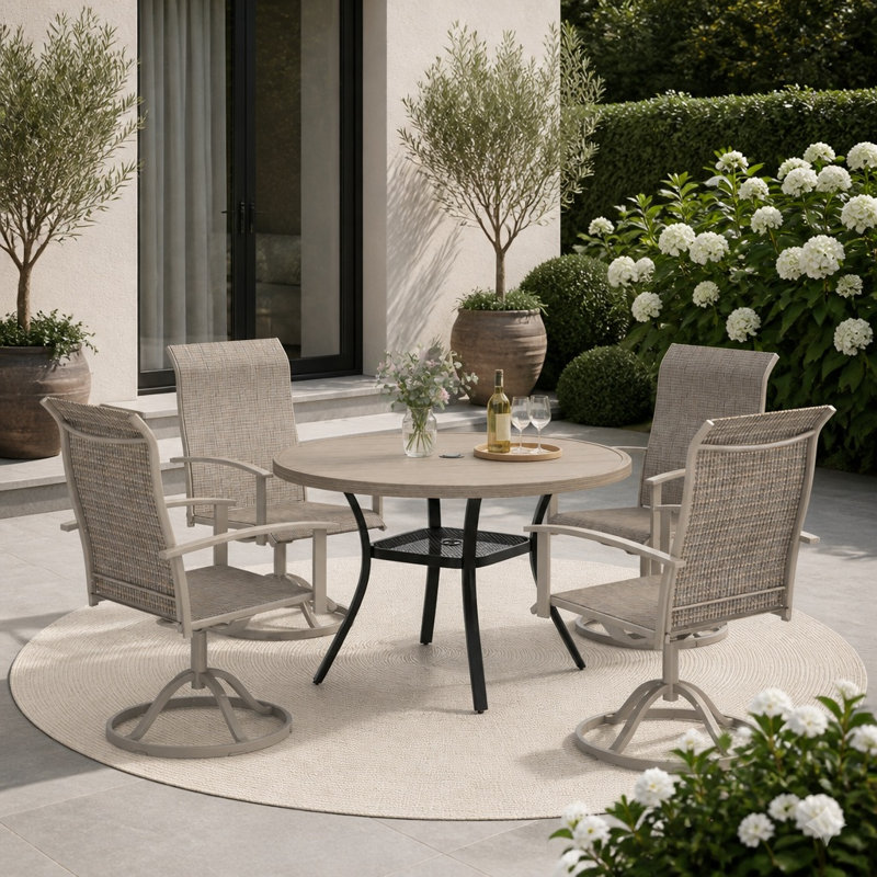 Ensemble repas pour 4 personnes avec chaises pivotantes 360 °, Bois brossé gris / coquille de sable
