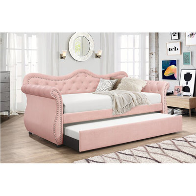 Lit de jour rembourré en velours de bois de style moderne avec couchette en rose