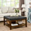 Lin avec base en bois de hêtre et tablette au design élégant gris foncé, grand repose-pieds carré pour le salon-1715603248