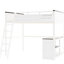 Grand lit mezzanine avec bureau, tablette ouverte et boîte de rangement en bois massif blanc, garde-corps pleine longueur, lit superposé confortable