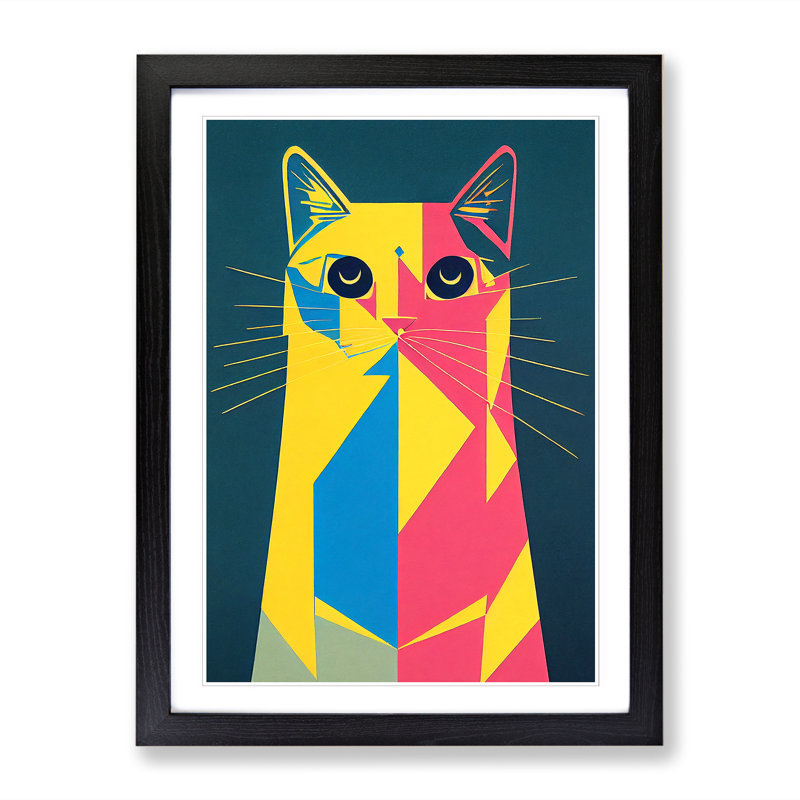 FRM-V0523-369X Cat Abstract Vol.2 - Single Picture Frame Print, 64cm H x 46cm W x 2cm D, Walnut Framed