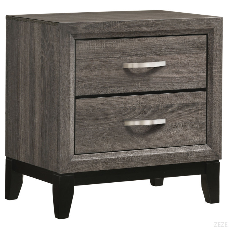Grey Oak 2-Drawer Nightstand