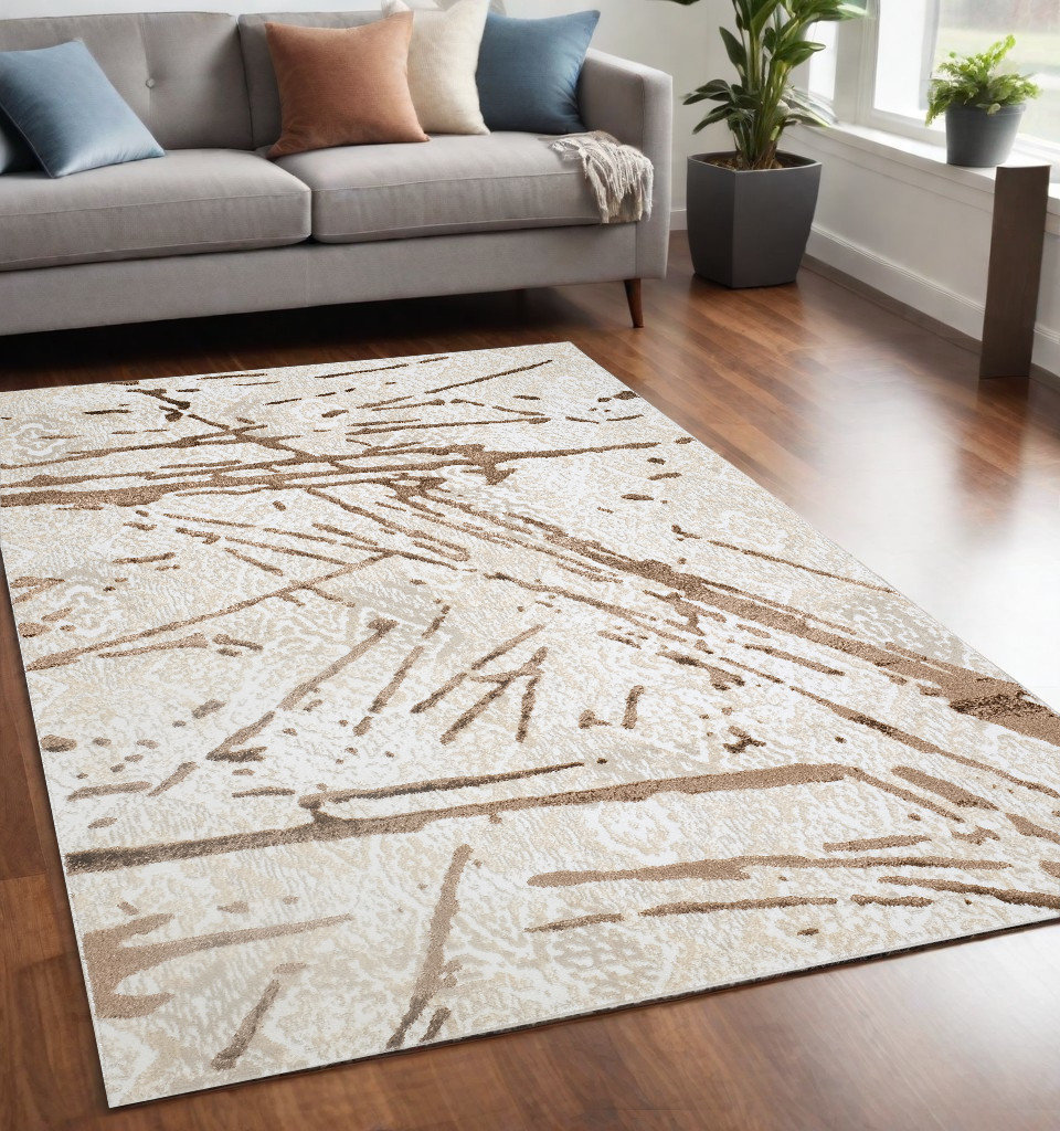HomeRoots Ivory Abstract Area Rug | Wayfair