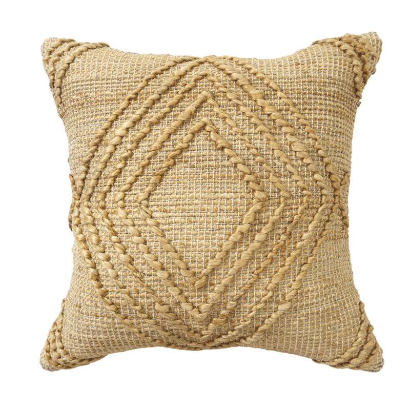 Tan Geometric Textured Hand-Woven Cotton Blend Throw Pillow