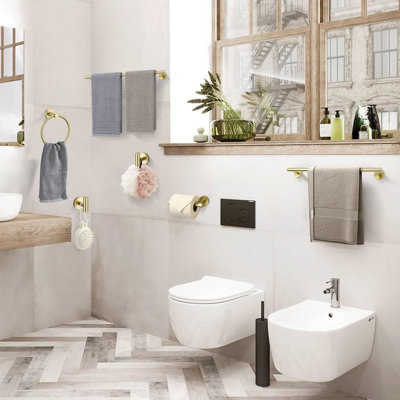 6-Piece Modern Bath Hardware Set With Towel Bar Towel Hook Toilet Paper Holder And Towel Ring Wall Mount 