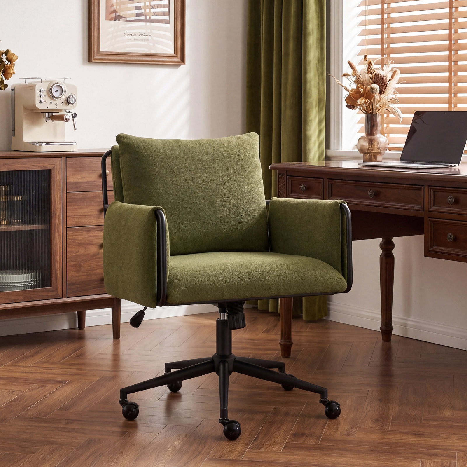 Arianna Office Chair with Lumbar Support, Green Seat/ Black Frame