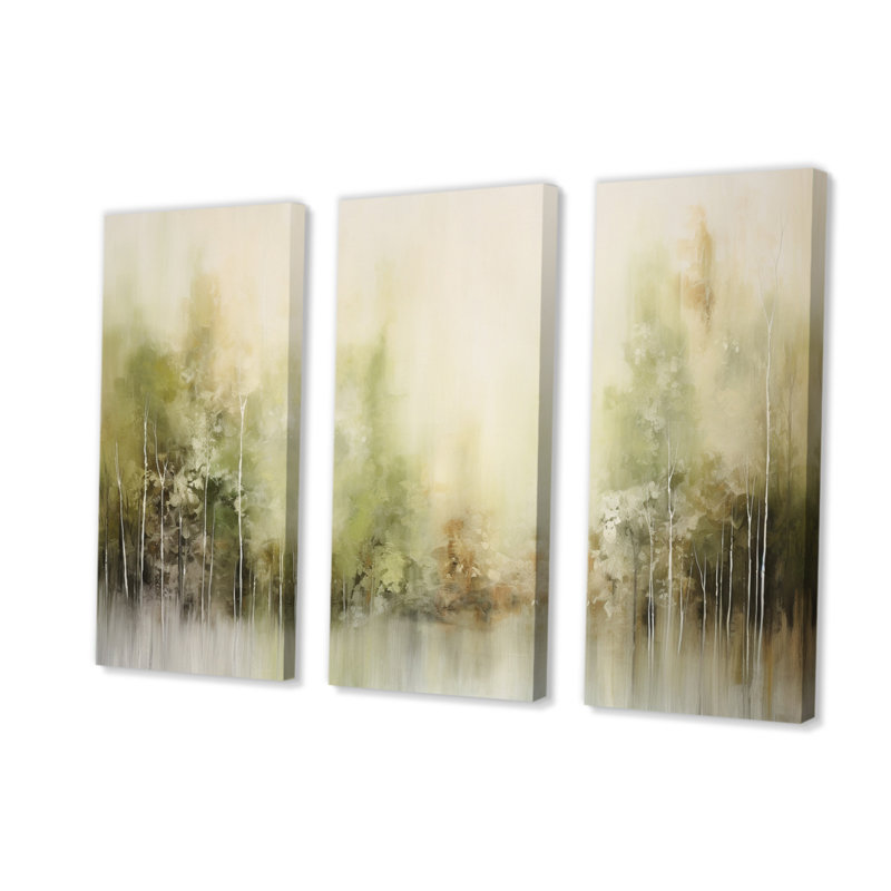 Ensemble de 3 toiles abstraites de forêt éthérée beige - Forêt éthérée I, H 28 po x l 36 po x P 1 po