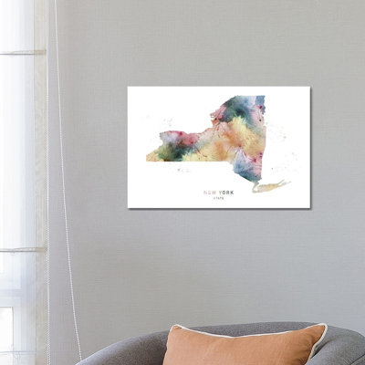 New York Watercolor State Map by WallDecorAddict - Wrapped Canvas Gallery-Wrapped Canvas Giclée