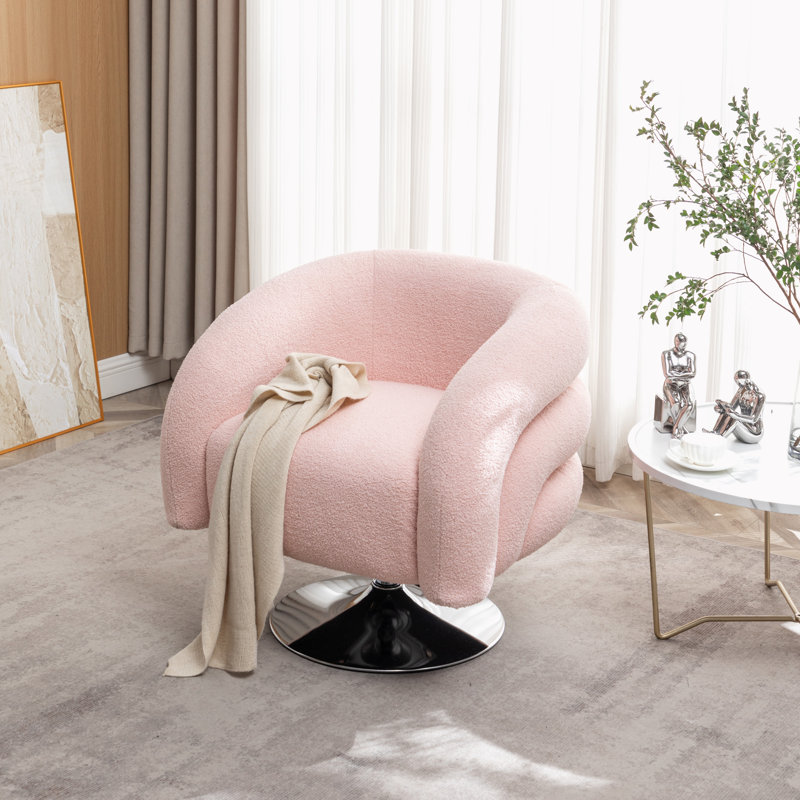 Fauteuil demi-tonneau pivotant avec base ronde en métal 31,08 ", Ourson rose
