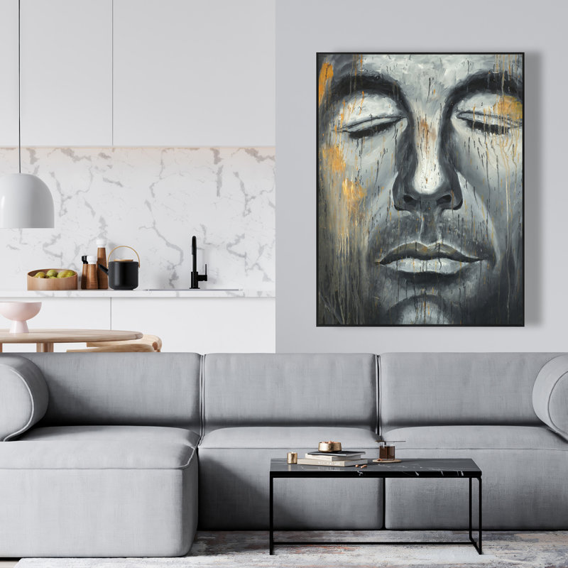 Abstract Man Portrait - Contemporary Black Framed Canvas Decor